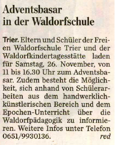 Trierischer Volksfreund, 24.11.2011, Adventsbasar
