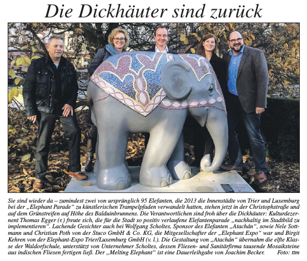 Rathauszeitung Trier, 10.11.2015, Elefant Atachán, gestaltet von der 11. Klasse